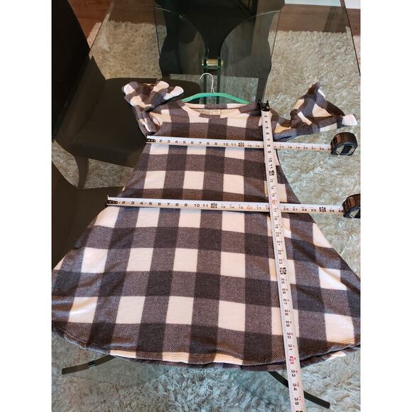 Tunic Dress Women's S White Black Check Round Neck Ruffle Sleeve Pullover - Picture 7 of 12